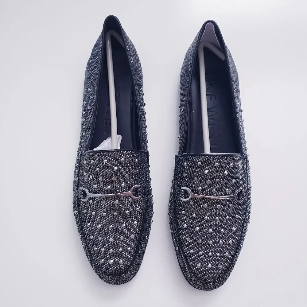 Nine West Westoy Black Metallic Studded Loafer